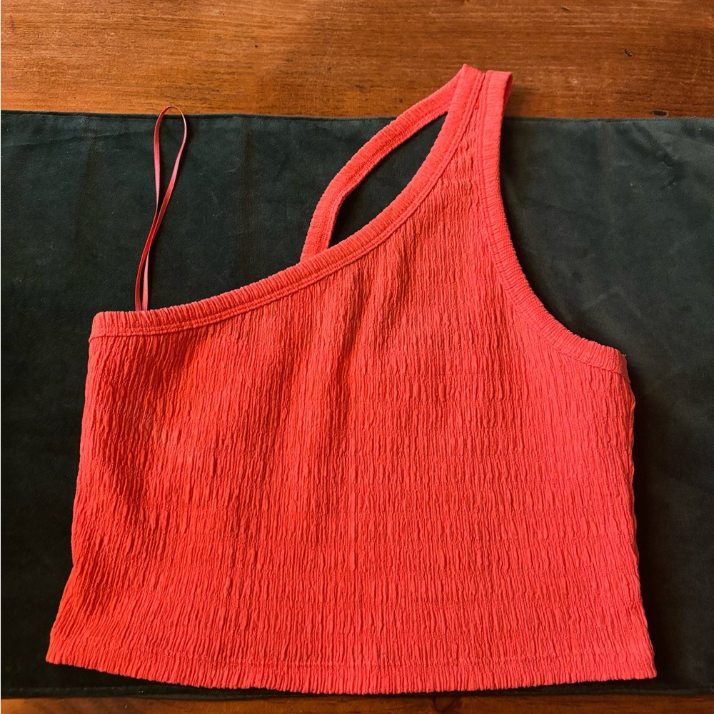 American Eagle Outfitters One-Shoulder Coral Crop Top